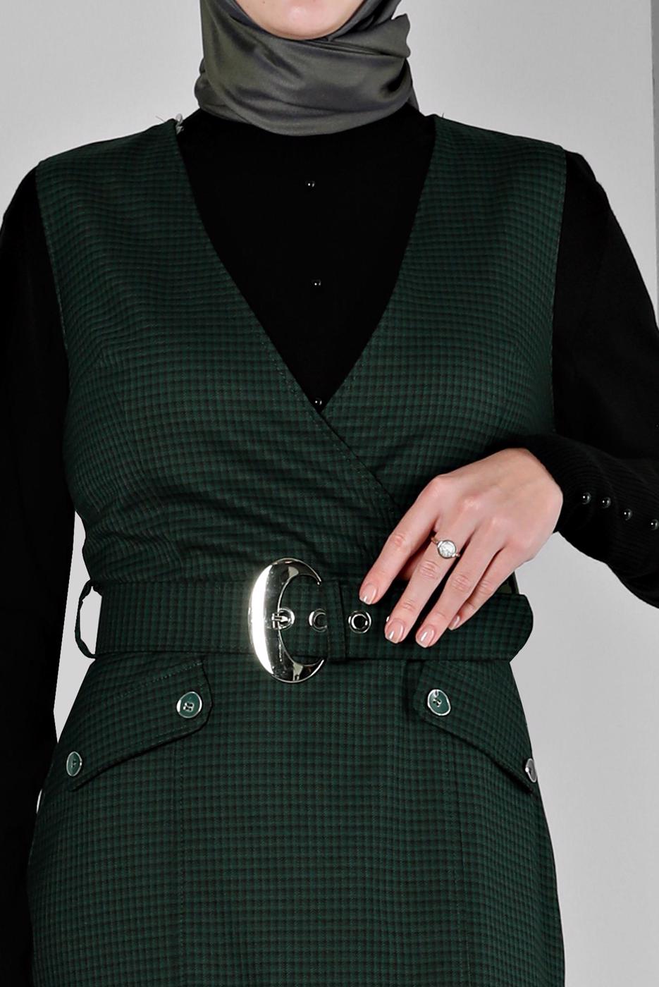 Hijab clothing GREEN ALVINA BELTED PINAFORE DRESS T 43454