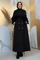 Hijab clothing BLACK BELTED COAT T 1677