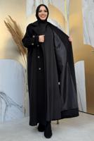 Hijab clothing BLACK BELTED COAT T 1677