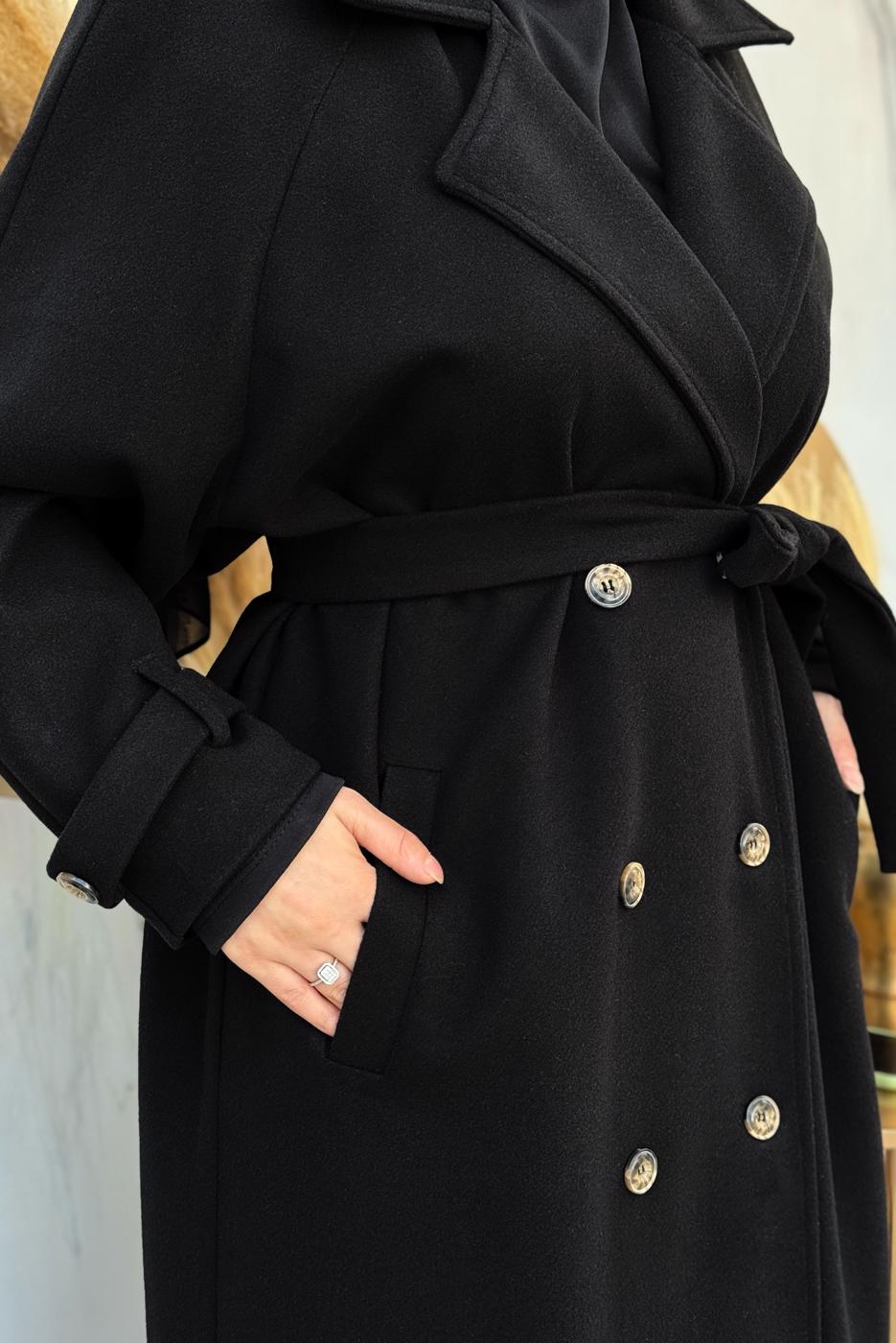 Tesettür giyim SİYAH KUŞAKLI MANTO T 1677