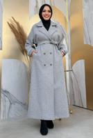 Tesettür giyim GRİ KUŞAKLI MANTO T 1677