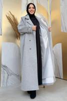 Tesettür giyim GRİ KUŞAKLI MANTO T 1677