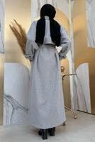 Tesettür giyim GRİ KUŞAKLI MANTO T 1677