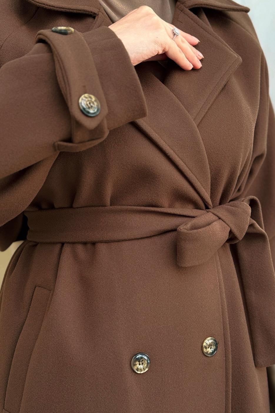 Tesettür giyim KAHVE KUŞAKLI MANTO T 1677