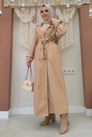 Tesettür giyim TABA KUŞAKLI MANTO T 1677