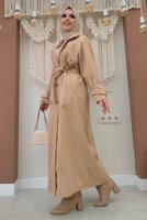 Tesettür giyim TABA KUŞAKLI MANTO T 1677