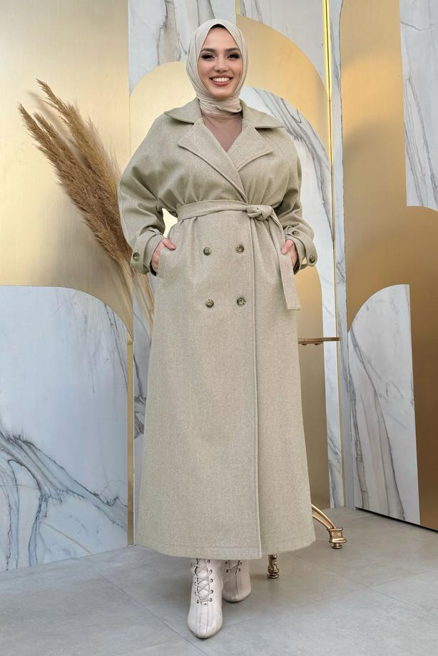 Tesettür giyim VİZON KUŞAKLI MANTO T 1677 - TRENDTESETTÜR