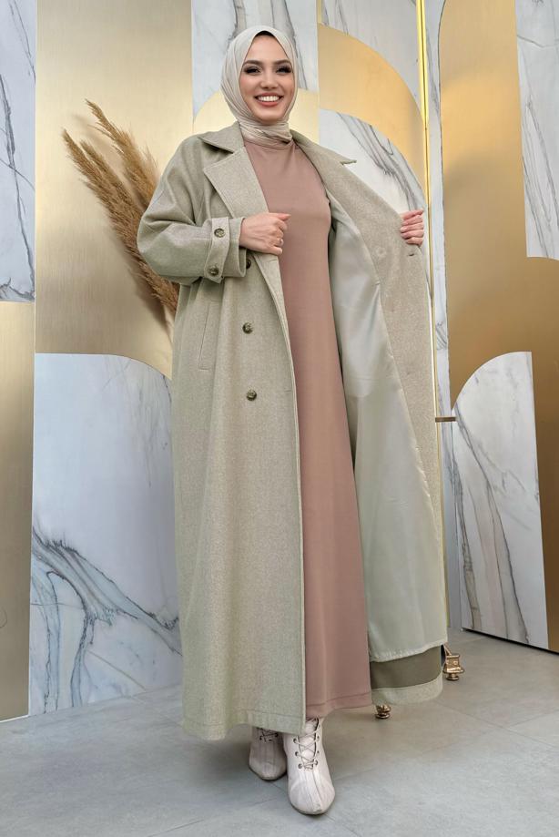 Tesettür giyim VİZON KUŞAKLI MANTO T 1677 - TRENDTESETTÜR
