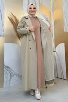 Tesettür giyim VİZON KUŞAKLI MANTO T 1677