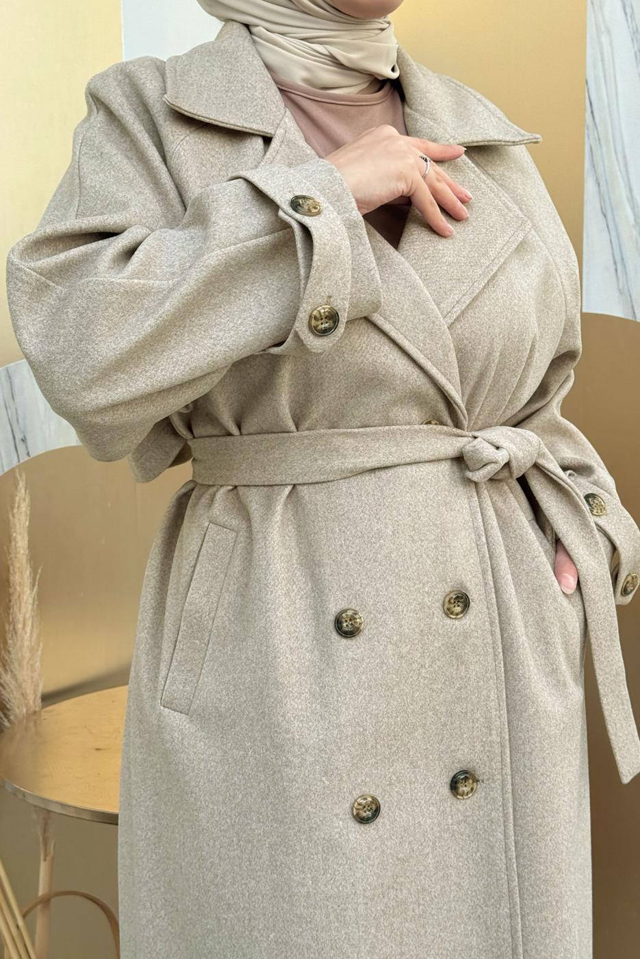 Tesettür giyim VİZON KUŞAKLI MANTO T 1677