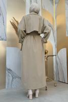 Tesettür giyim VİZON KUŞAKLI MANTO T 1677