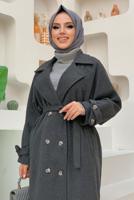 Tesettür giyim GRİ KUŞAKLI MANTO T 1677