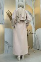 Tesettür giyim BEJ KUŞAKLI MANTO T 1677