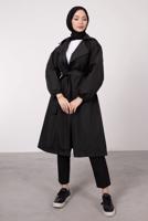Vêtements hijab NOIR TRENCH-COAT CEINTURE AVEC POIGNETS ELASTIQUE T 9285