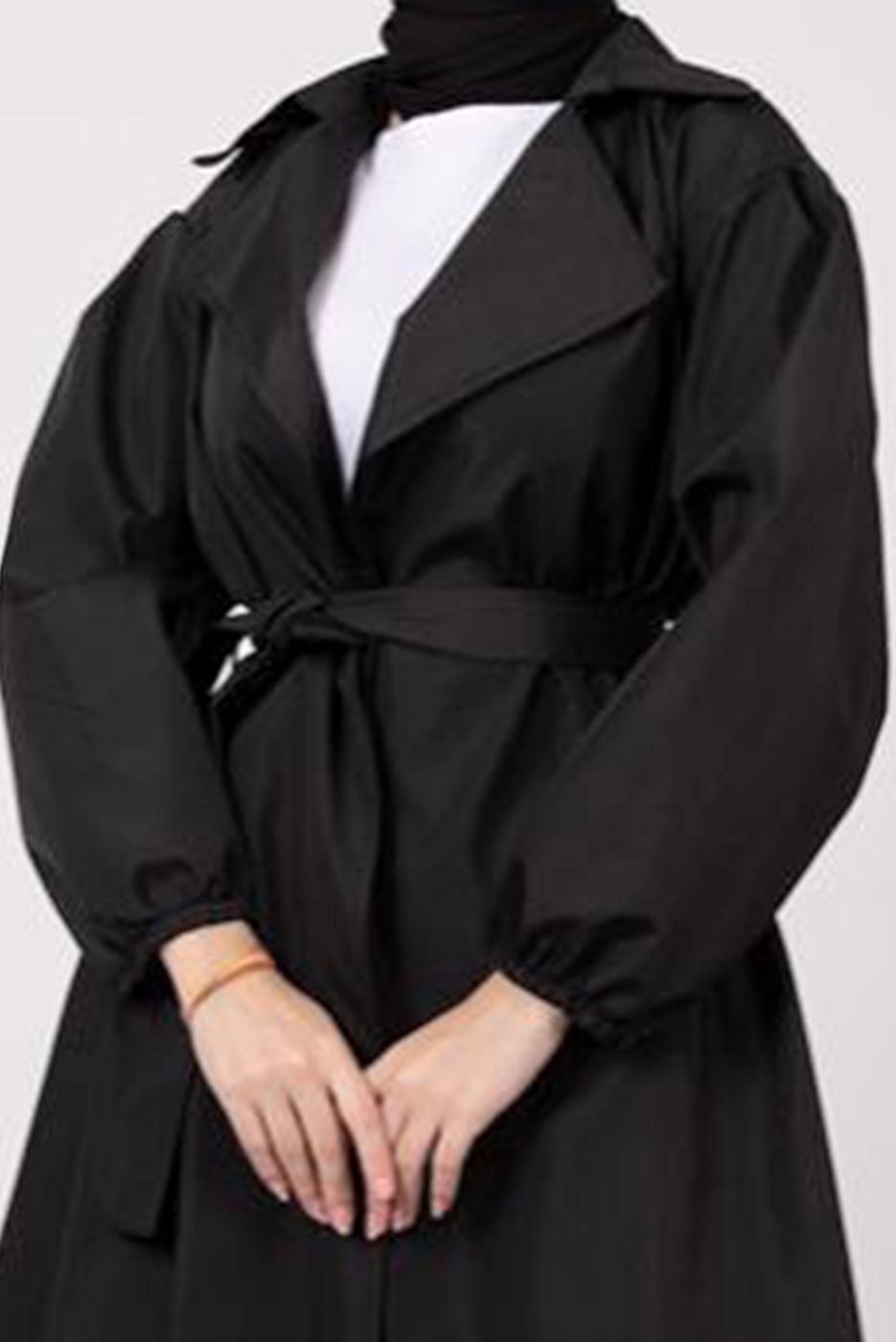 Vêtements hijab NOIR TRENCH-COAT CEINTURE AVEC POIGNETS ELASTIQUE T 9285