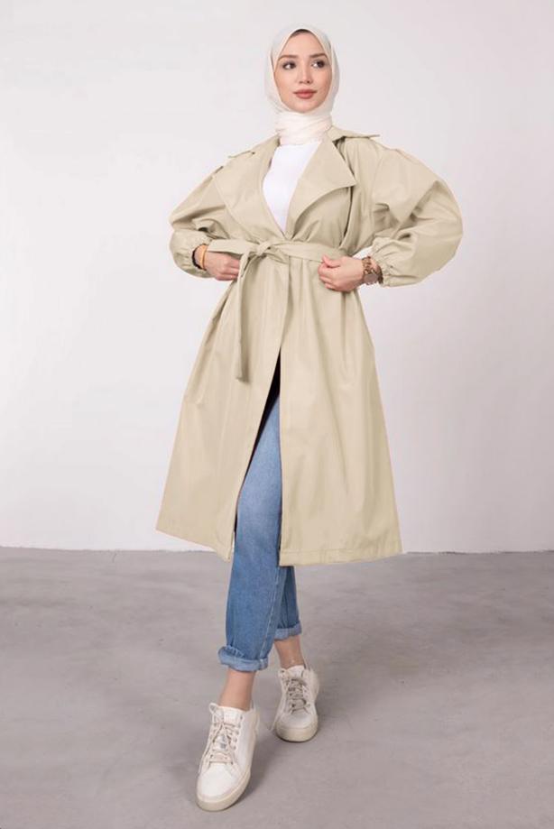 Vêtements hijab  BELTED TRENCH COAT WITH ELASTIC CUFFS T 9285 - TRENDTESETTÜR