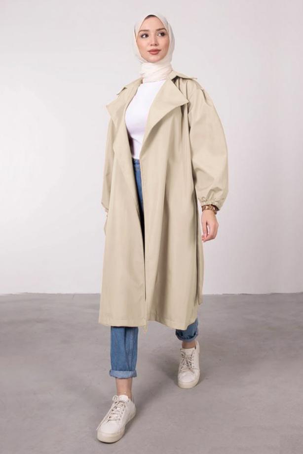 Vêtements hijab  BELTED TRENCH COAT WITH ELASTIC CUFFS T 9285 - TRENDTESETTÜR