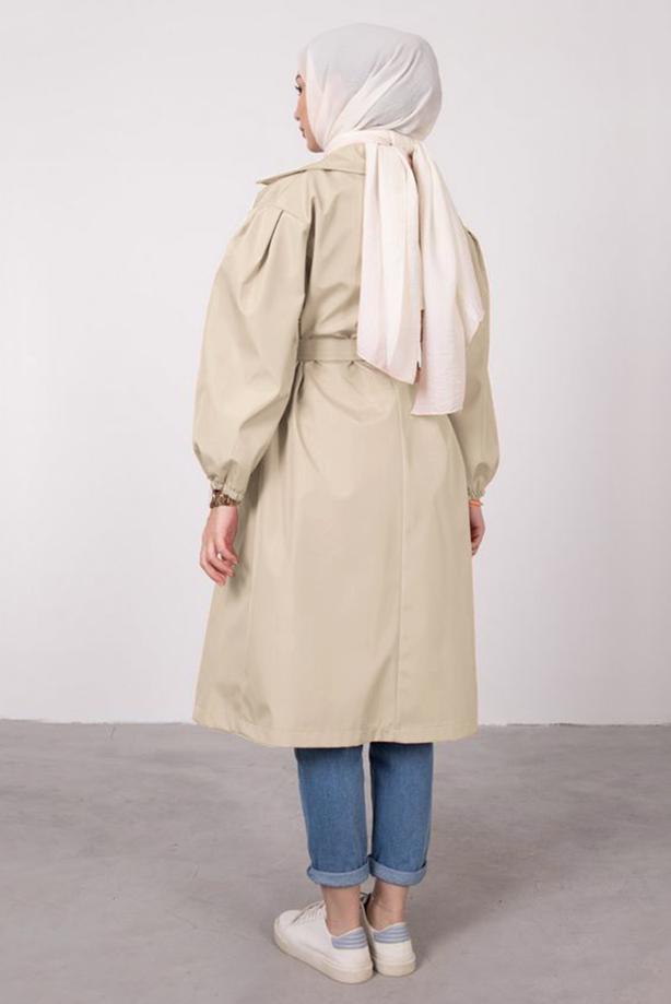 Vêtements hijab  BELTED TRENCH COAT WITH ELASTIC CUFFS T 9285 - TRENDTESETTÜR
