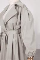 Tesettür giyim BEJ MANŞETLERİ LASTİKLİ KUŞAKLI TRENÇKOT T 9285	