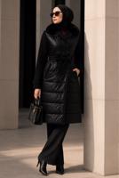 Hijab clothing BLACK BELTED PUFFER COAT 0141 