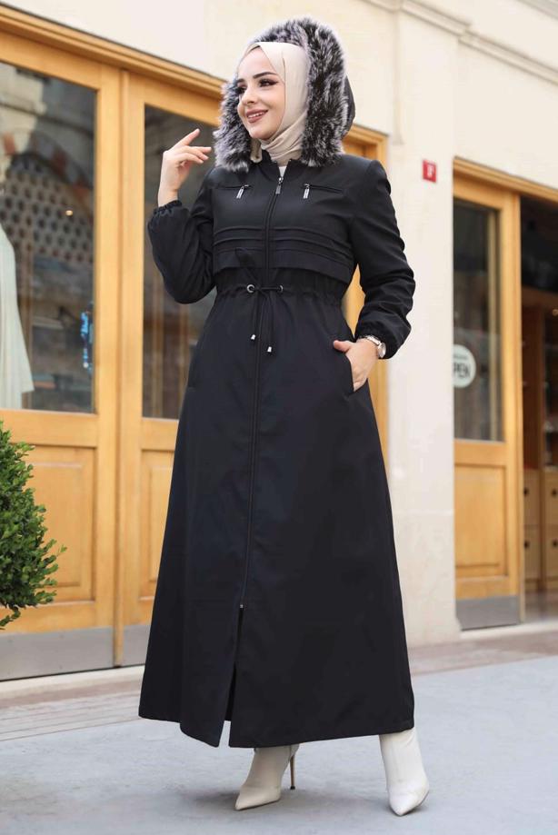 Hijab clothing  SMOCKING WAIST HOODED COAT 0267 - TRENDTESETTÜR
