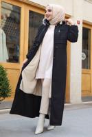 Hijab clothing BLACK SMOCKING WAIST HOODED COAT 0267