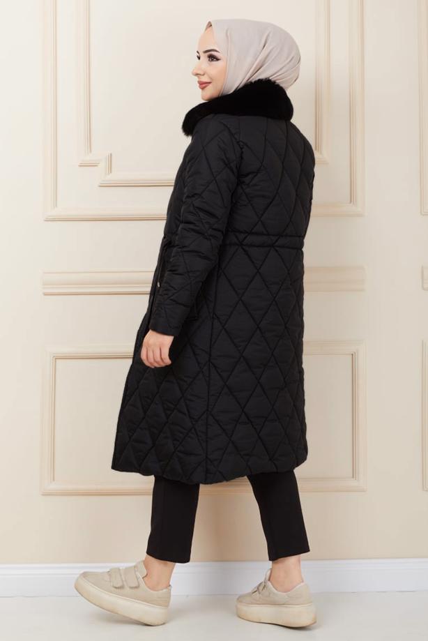 Hijab clothing  FURRY COLLAR QUILTED PUFFER COAT 0321 - TRENDTESETTÜR