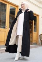 Tesettür giyim SİYAH KOLU DÜĞME DETAYLI KABAN T 0377