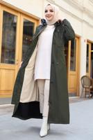 Tesettür giyim HAKİ KOLU DÜĞME DETAYLI KABAN T 0377