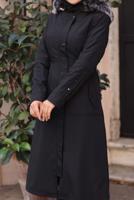 Tesettür giyim SİYAH FERMUARLI KAPÜŞONLU KABAN 0383 