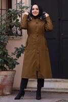 Tesettür giyim KAHVE FERMUARLI KAPÜŞONLU KABAN 0383 
