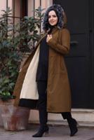 Tesettür giyim KAHVE FERMUARLI KAPÜŞONLU KABAN 0383 