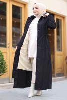 Tesettür giyim SİYAH KAPÜŞONLU TAM BOY MANTO T 0473