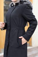 Tesettür giyim SİYAH KAPÜŞONLU TAM BOY MANTO T 0473