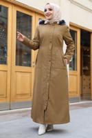 Hijab clothing BROWN HOODED LONG COAT T 0473