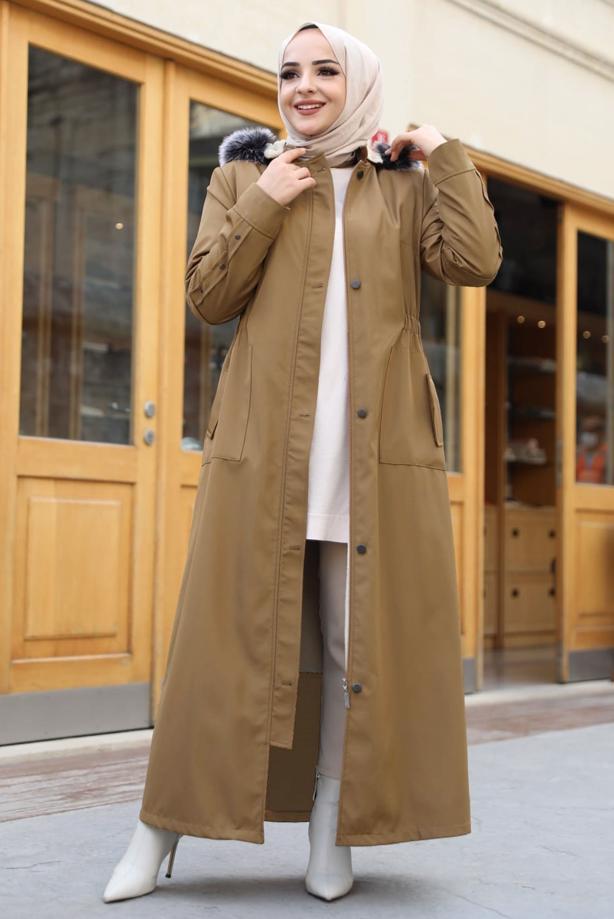 Hijab clothing  HOODED LONG COAT T 0473 - TRENDTESETTÜR
