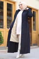 Tesettür giyim LACİVERT KAPÜŞONLU TAM BOY MANTO T 0473
