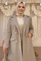 Tesettür giyim VİZON KRUVAZE YAKA DÜĞMELİ KABAN 0677 