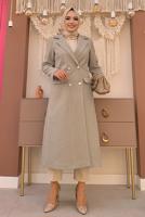 Tesettür giyim VİZON KRUVAZE YAKA DÜĞMELİ KABAN 0677 