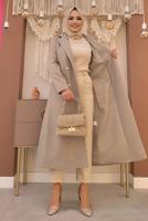 Tesettür giyim VİZON KRUVAZE YAKA DÜĞMELİ KABAN 0677 