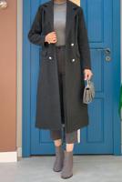 Tesettür giyim GRİ KRUVAZE YAKA DÜĞMELİ KABAN 0677 