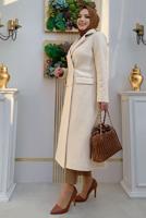 Tesettür giyim BEJ KRUVAZE YAKA DÜĞMELİ KABAN 0677 