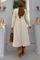 Tesettür giyim BEJ KRUVAZE YAKA DÜĞMELİ KABAN 0677 