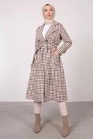 Tesettür giyim TABA KAZAYAĞI DESENLİ KUŞAKLI KABAN 1185	