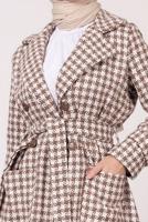 Tesettür giyim TABA KAZAYAĞI DESENLİ KUŞAKLI KABAN 1185	