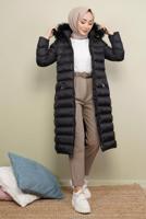 Hijab clothing BLACK FURRY HOODED PUFFER COAT 1449 