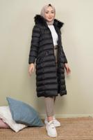 Hijab clothing BLACK FURRY HOODED PUFFER COAT 1449 