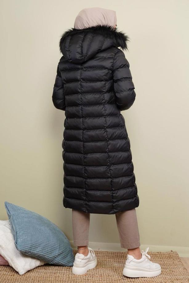 Hijab clothing  FURRY HOODED PUFFER COAT 1449  - TRENDTESETTÜR