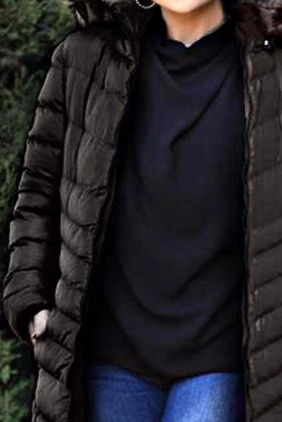 Tesettür giyim SİYAH KAPÜŞONU KÜRKLÜ ŞİŞME KABAN 1539	