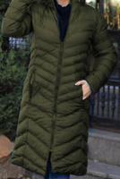 Tesettür giyim YEŞİL KAPÜŞONU KÜRKLÜ ŞİŞME KABAN 1539	